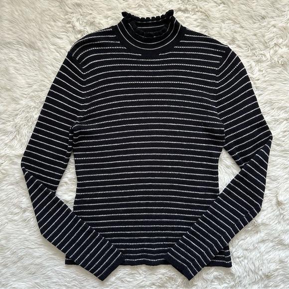 Rebecca Taylor Sweater Mock Neck Ruffle Turtleneck 100% Merino Wool Pullover L - Picture 3 of 12